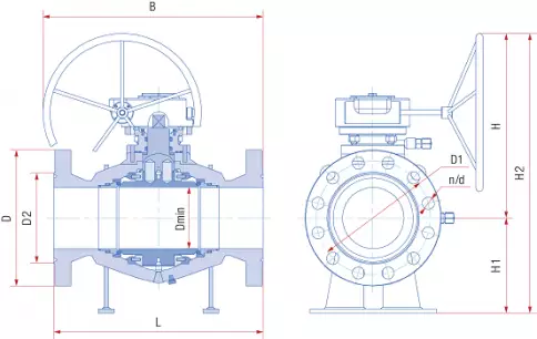 Кран высокого давления 11с67п 8ЦФ.01.3 Ду от 150 до 500 мм, ст. 09Г2С цельносварной фланцевый с редуктором фото 2